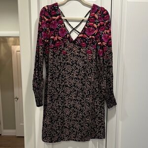 Anthropologie Black and Pink Floral Long Sleeve Dress